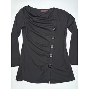 DJT Black Asymmetrical Drape Neck Button Front Tunic Top XL